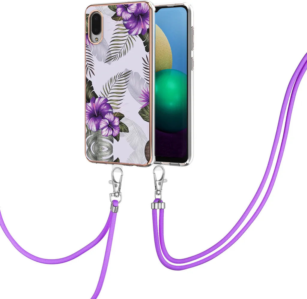 Custodia Samsung M02 / A02 Viaggio - Cover TPU Viola con Tracolla