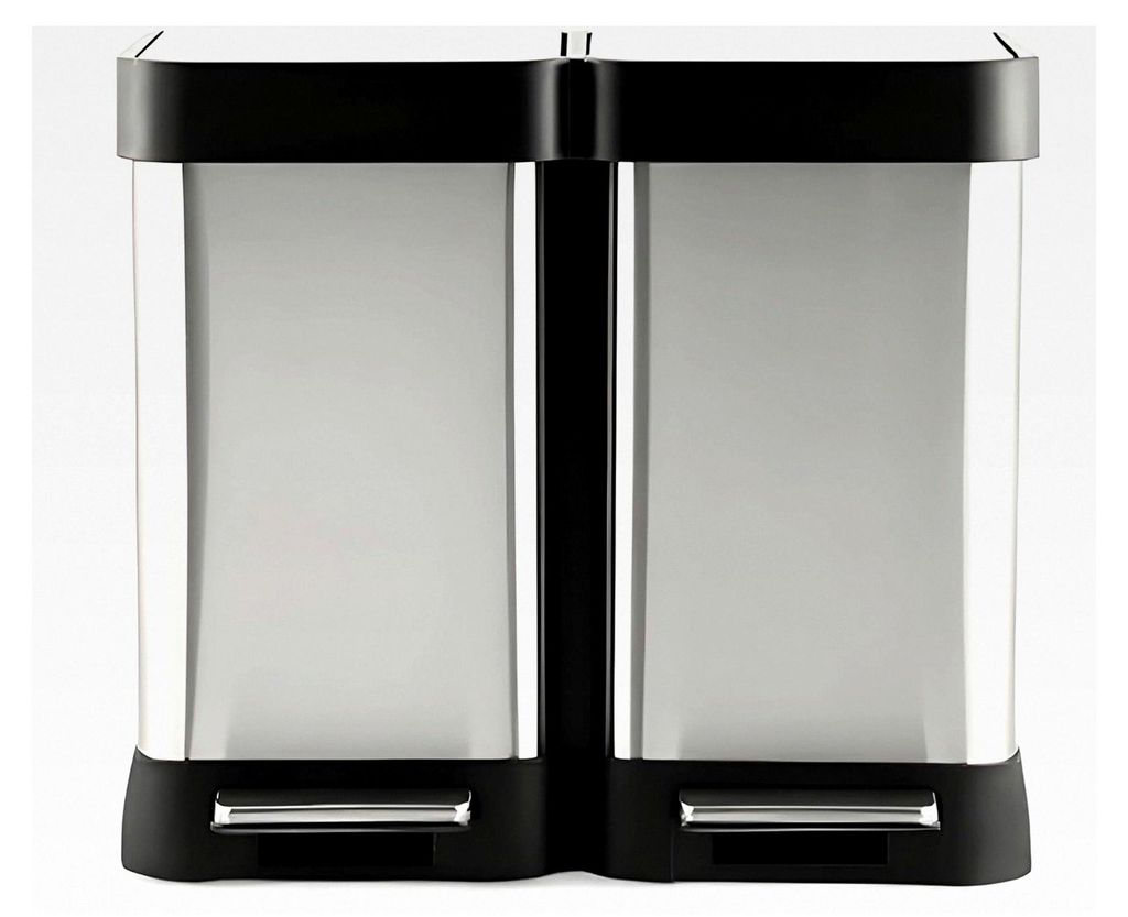 Mülleimer mit 2 Fächern, 40L für die Küche, Mülltrennsystem ohne Inneneimer, Fußbetätigung, Softclose-Deckel, Silber