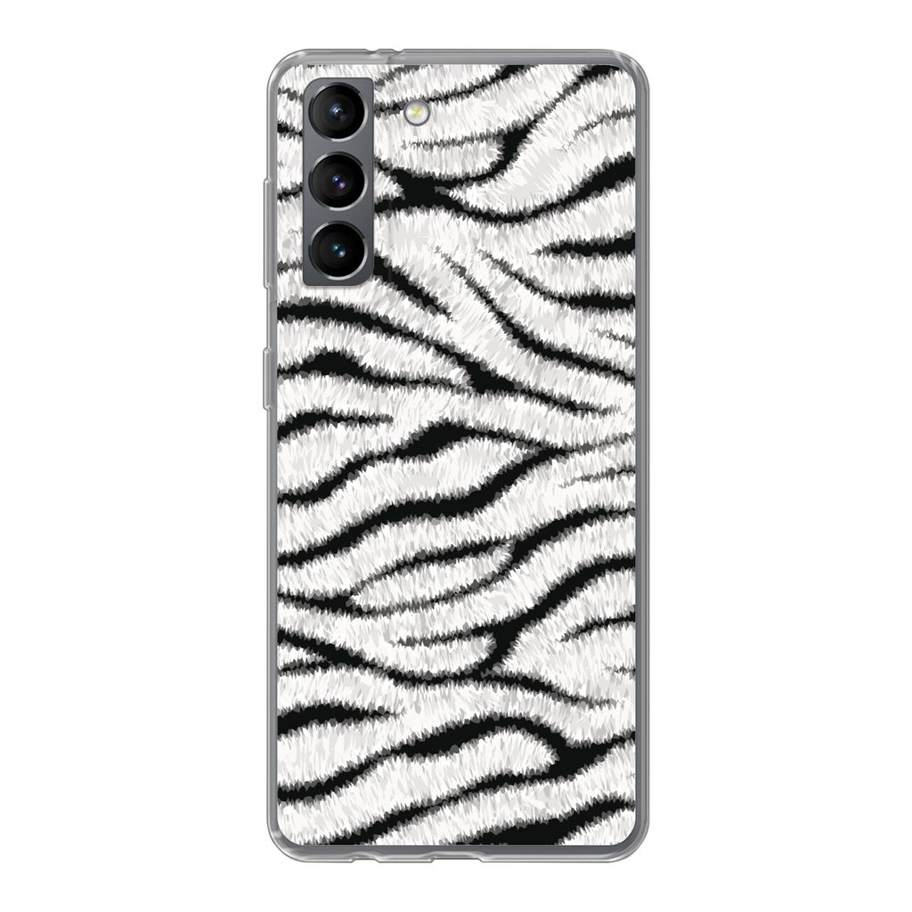 MuchoWow Handyhülle Schutzhülle Hülle für Samsung Galaxy S21 Tiermuster - Zebra - Weiß Silikon Softcase Handy Hülle - Softcase