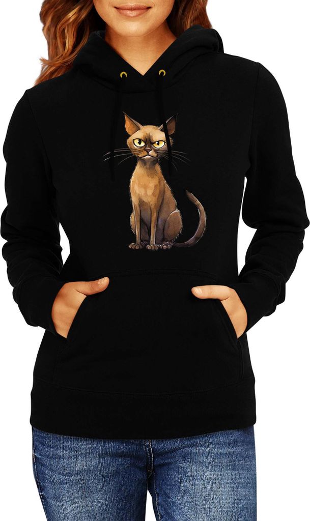 Damen Kapuzenpullover Funny Cats Breeds Burmese Cat 019, Lady M / Schwarz