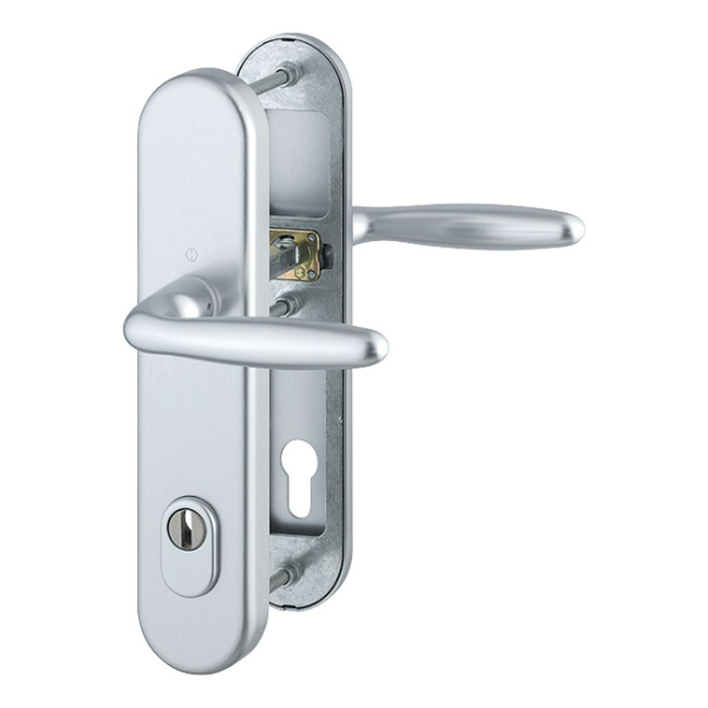 HOPPE Verona Schutz-Langschild-Türgriff-Garnitur mit Zylinder-Abdeckung für Außen-/Wohnungsabschluss-Türen, F1 Aluminium Natur, 1510/3332ZA/331...