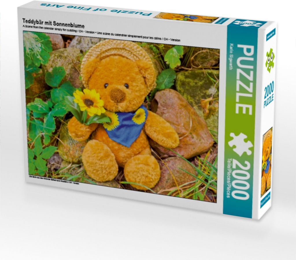 CALVENDO Puzzle Teddybär mit Sonnenblume 2000 Teile Puzzle quer | 2000 Teile Lege-Größe 90x67cm Foto-Puzzle für glückliche Stunden