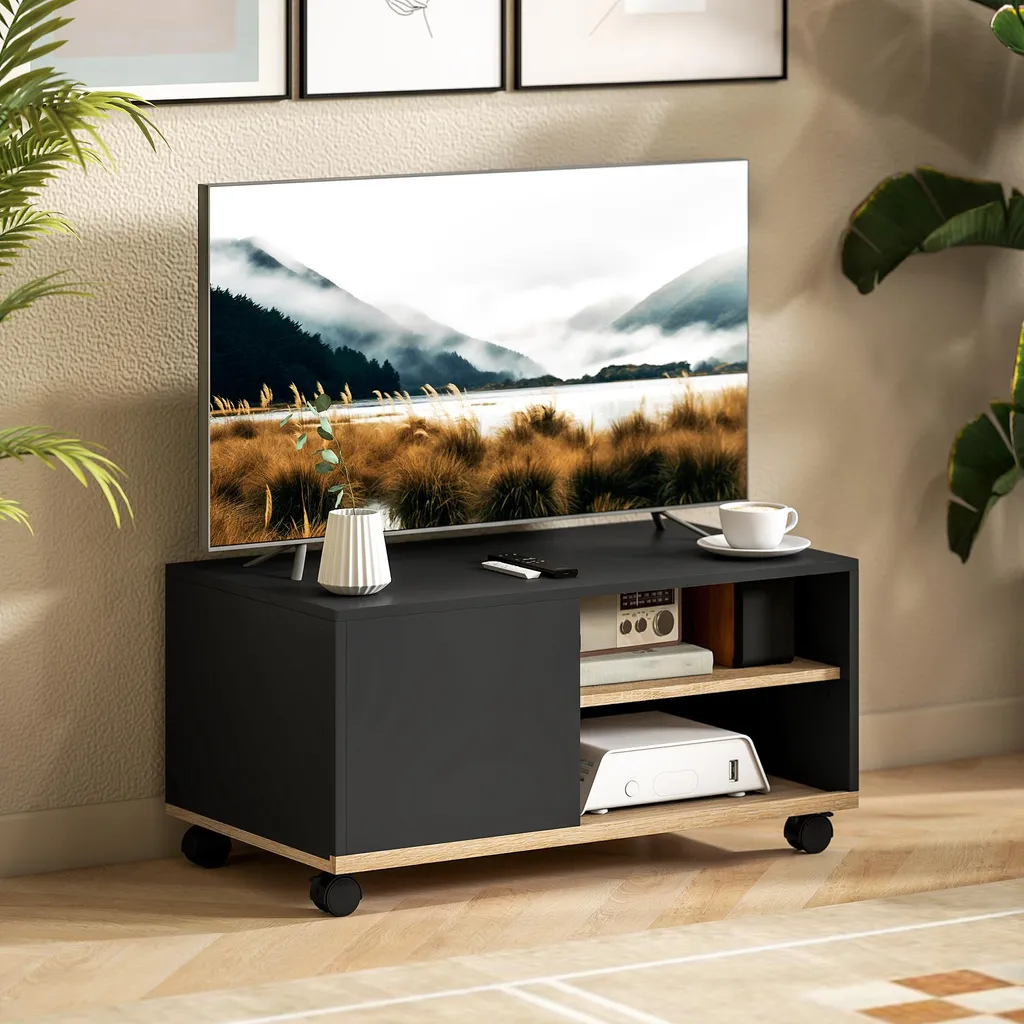 Meuble TV noir mobile design moderne avec étagères modulables - Flex 01 - 2