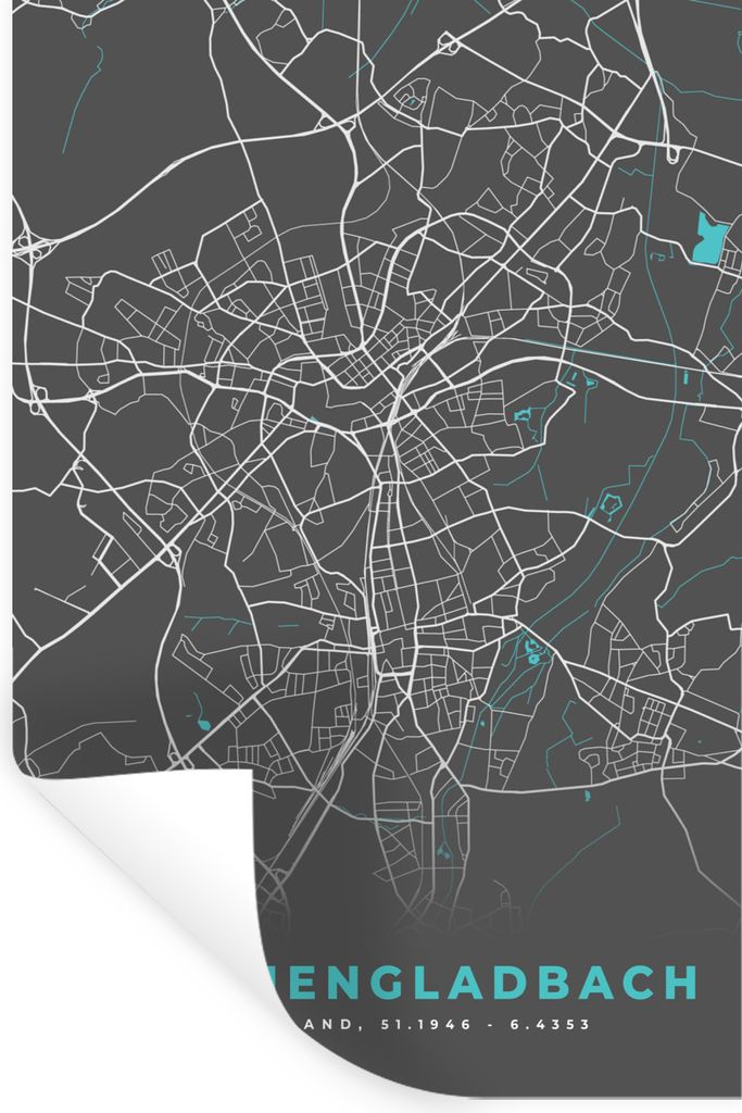 MuchoWow Wandtattoo Wandsticker Wandaufkleber Blau - Deutschland - Karte - Stadtplan - Mönchengladbach 80x120 cm Selbstklebend und Repositionier...