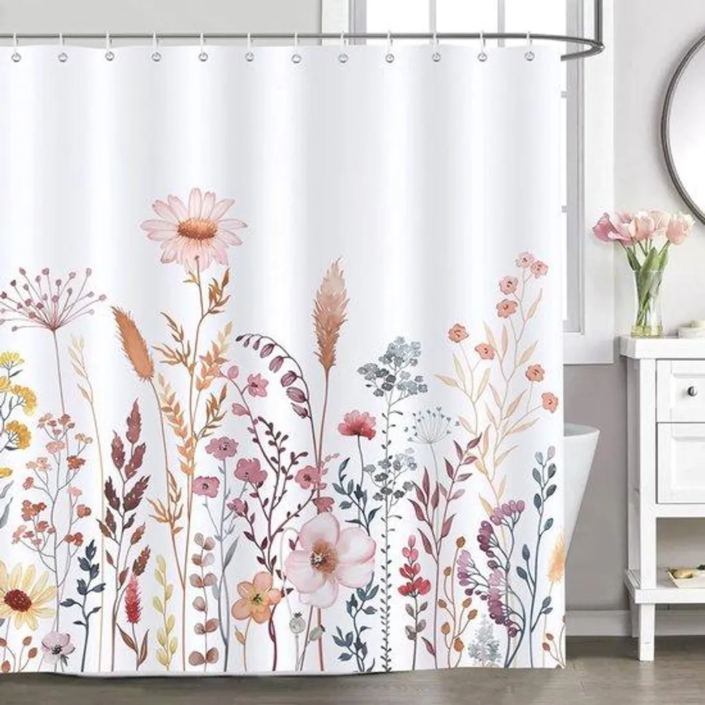 Rideau de douche imperméable fleurs sauvages décor d'automne 180cm