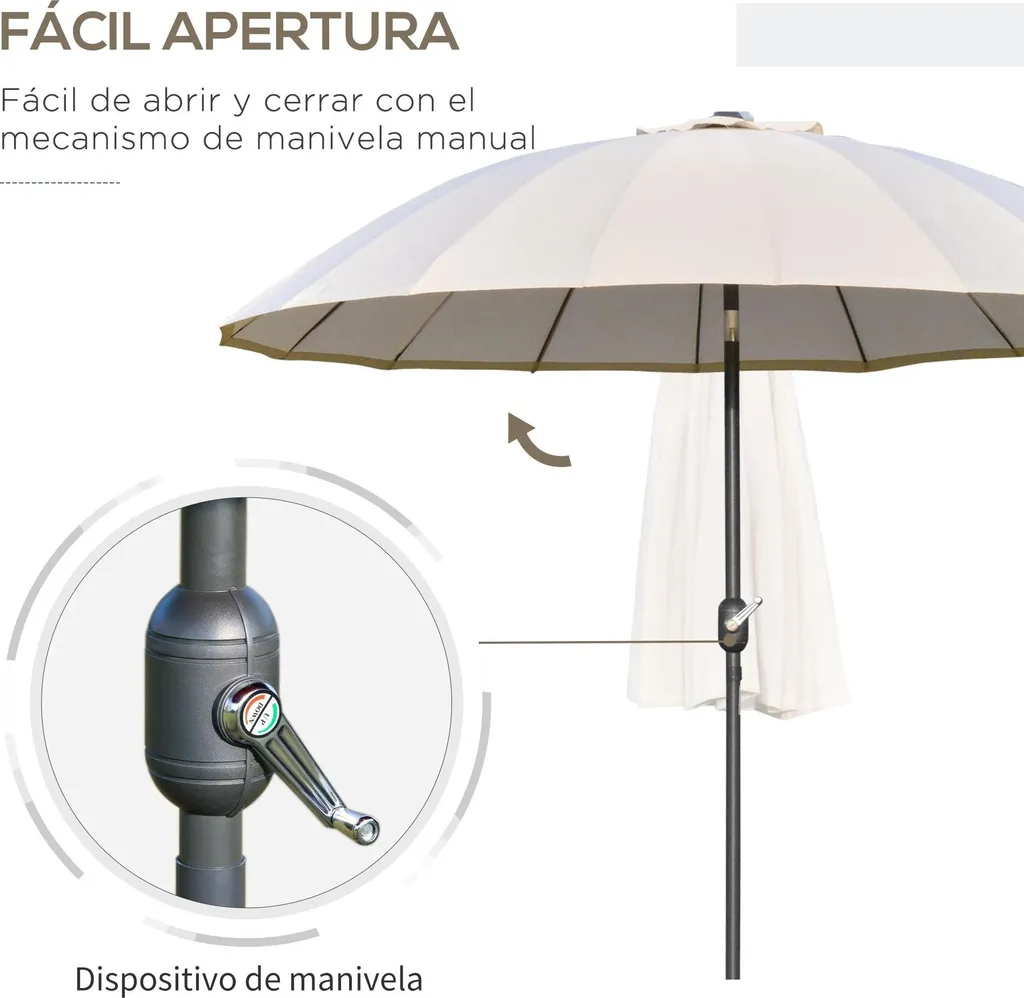 Parasol inclinable blanc Ø2,5 m avec manivelle haute précision extérieur - 5