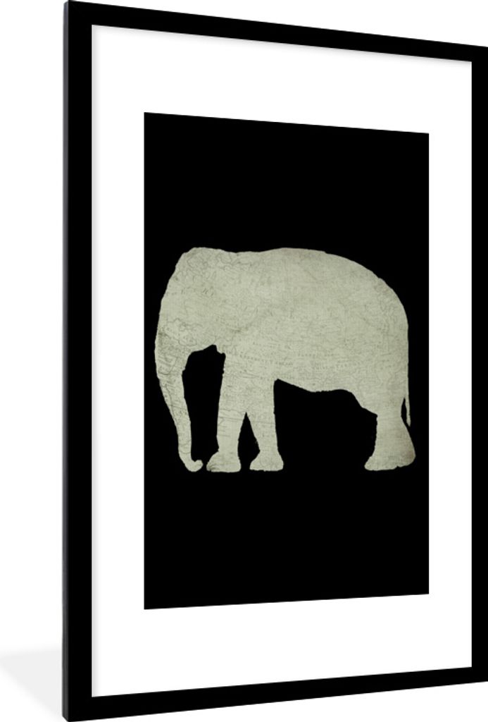 MuchoWow MuchoWow Gerahmtes Poster Elefant - Karte - Retro 60x90 cm - Poster mit zchwarzem Bilderrahmen - Dekoration - Wandposter Wohnzimmer - ...