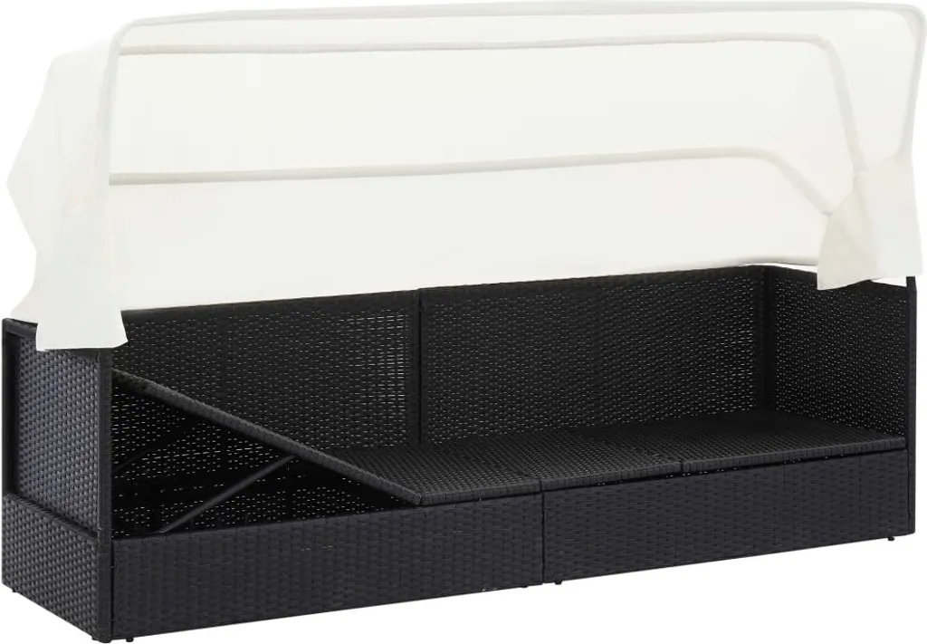 Bain de soleil avec auvent rétractable en rotin synthétique noir vidaXL