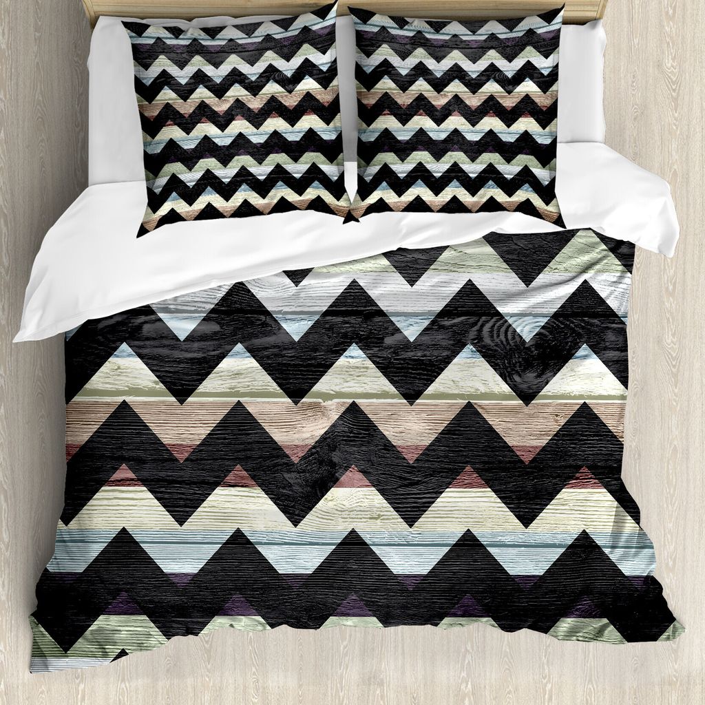 ABAKUHAUS Geometrisch Bettbezug, Retro Kunst Schwarz Chevron, Milbensicher Allergiker geeignet mit Kissenbezügen, 200 cm x 200 cm - 80 x 80 cm, Me...