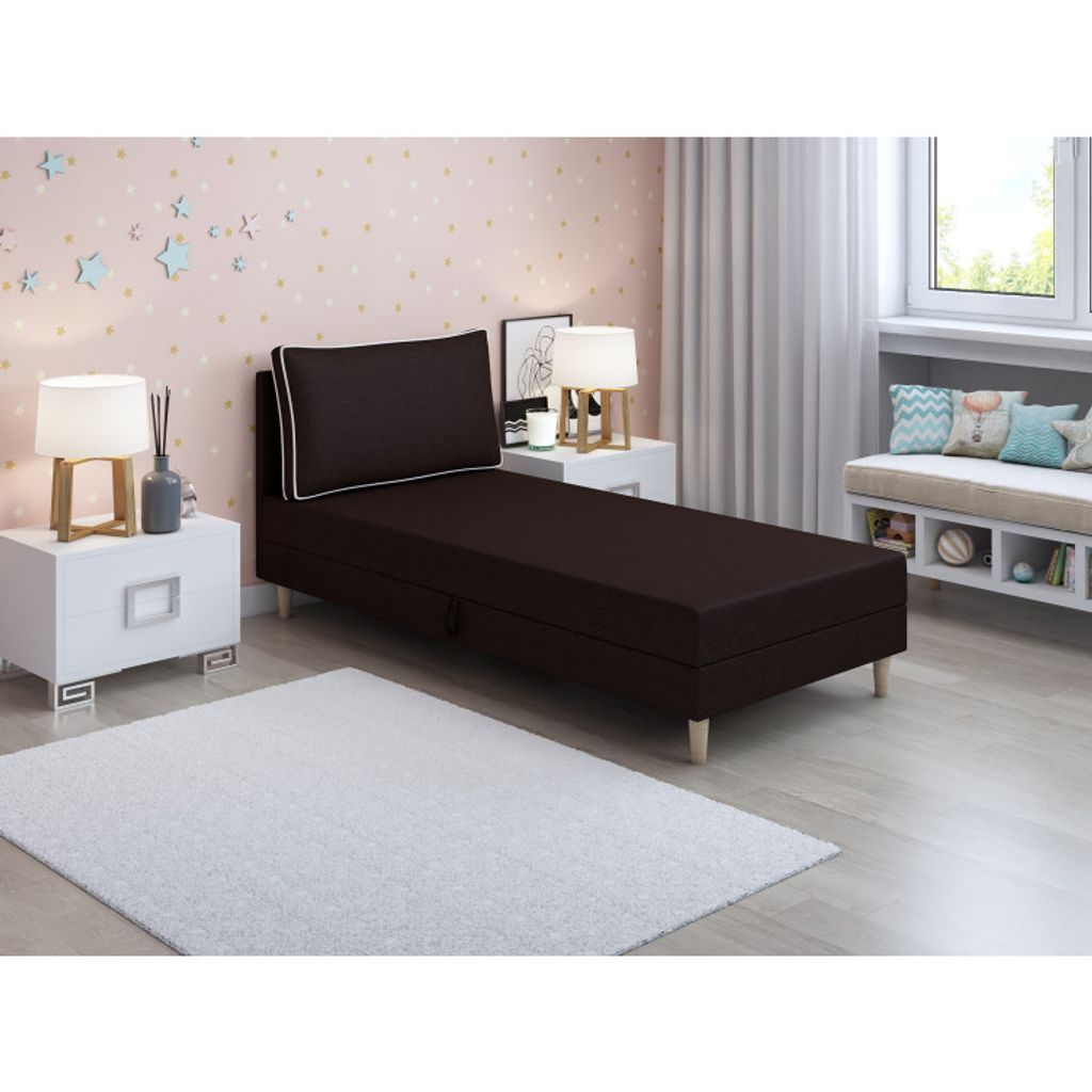 Gepolstertes Einzelbett 100x195 ZORYNA 1 mit Stauraum - dunkelbraun