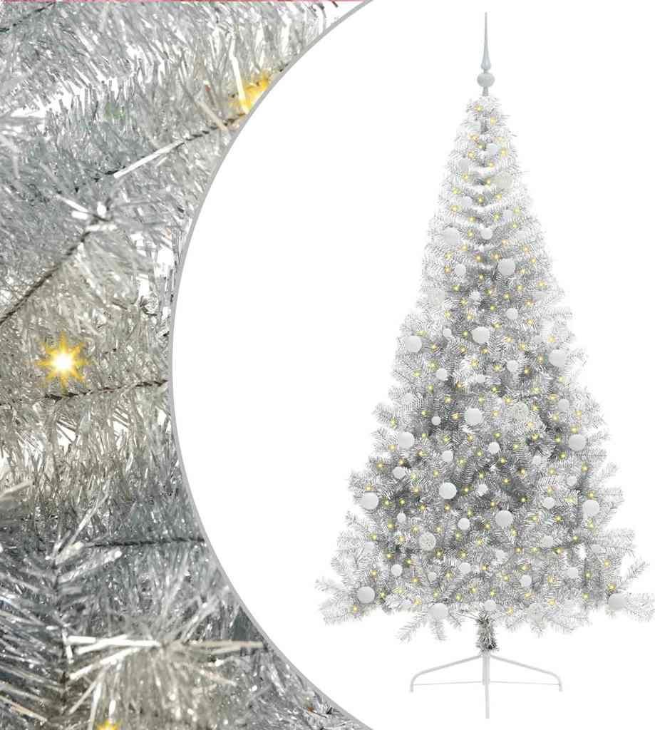 vidaXL Künstlicher vorbeleuchteter Weihnachtsbaum Silber 210 cm PET