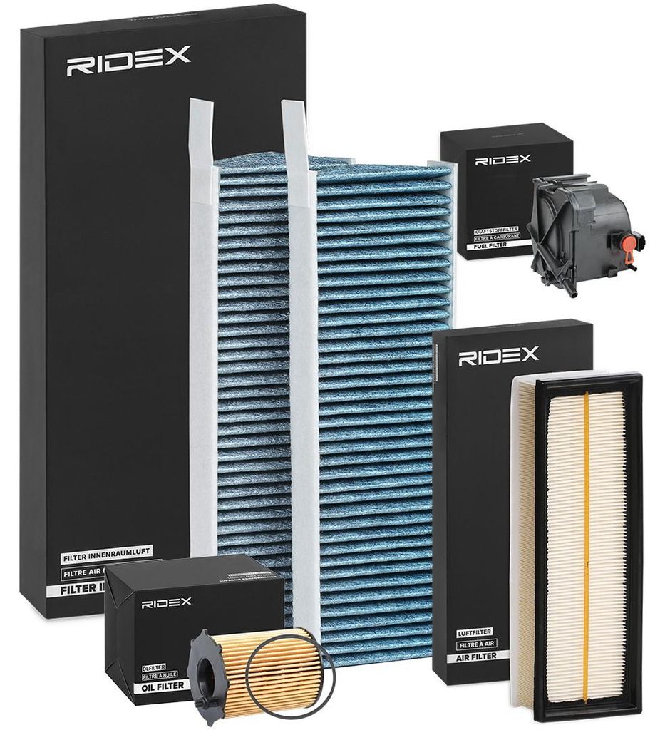 RIDEX Filterset Inspektionspaket Filtersatz passend für PEUGEOT 3008 SUV (M) 5008 (0U, 0E) PARTNER Tepee 3008 (0U) PARTNER Kasten PARTNER Kasten (5)
