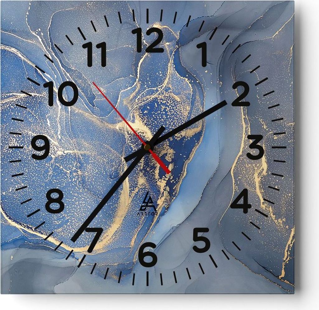 Wanduhr - Quadrat - Glasuhr - Gold Blau Farbe - 30x30cm - Schleichendes Uhrwerk - Lautlos - zum Aufhängen bereit - Dekoration Modern - Wanddekorat...