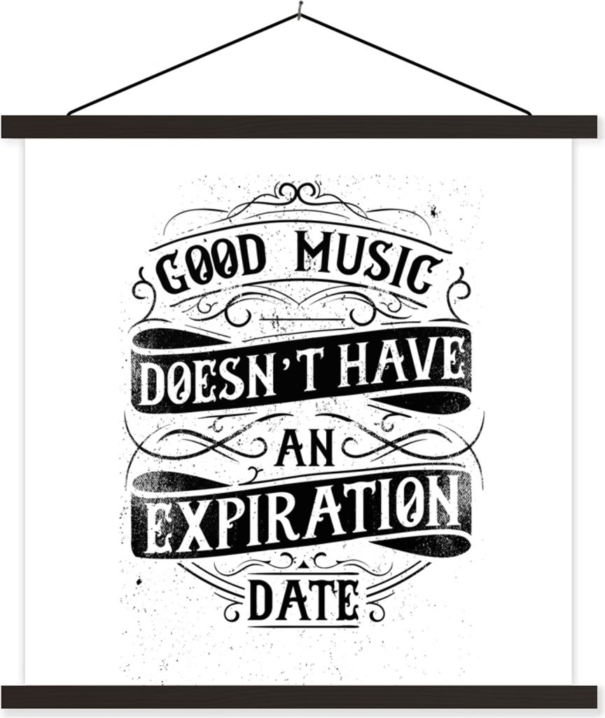 MuchoWow Textilposter Musik - Retro - Weiß 120x120 cm mit schwarzem Rahmen - Aufhängungsset