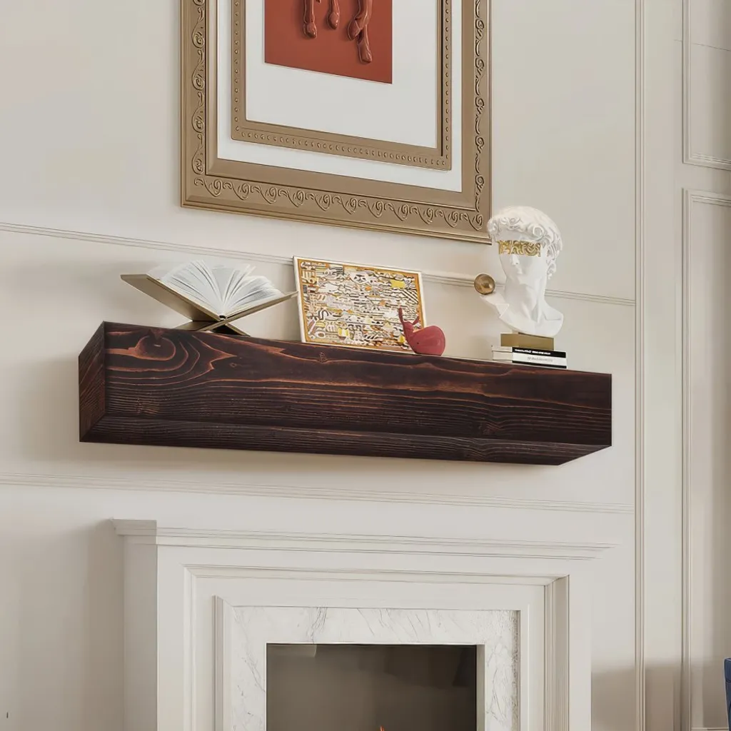 Habillage de cheminée décoratif marron étagère suspendue de 122 cm