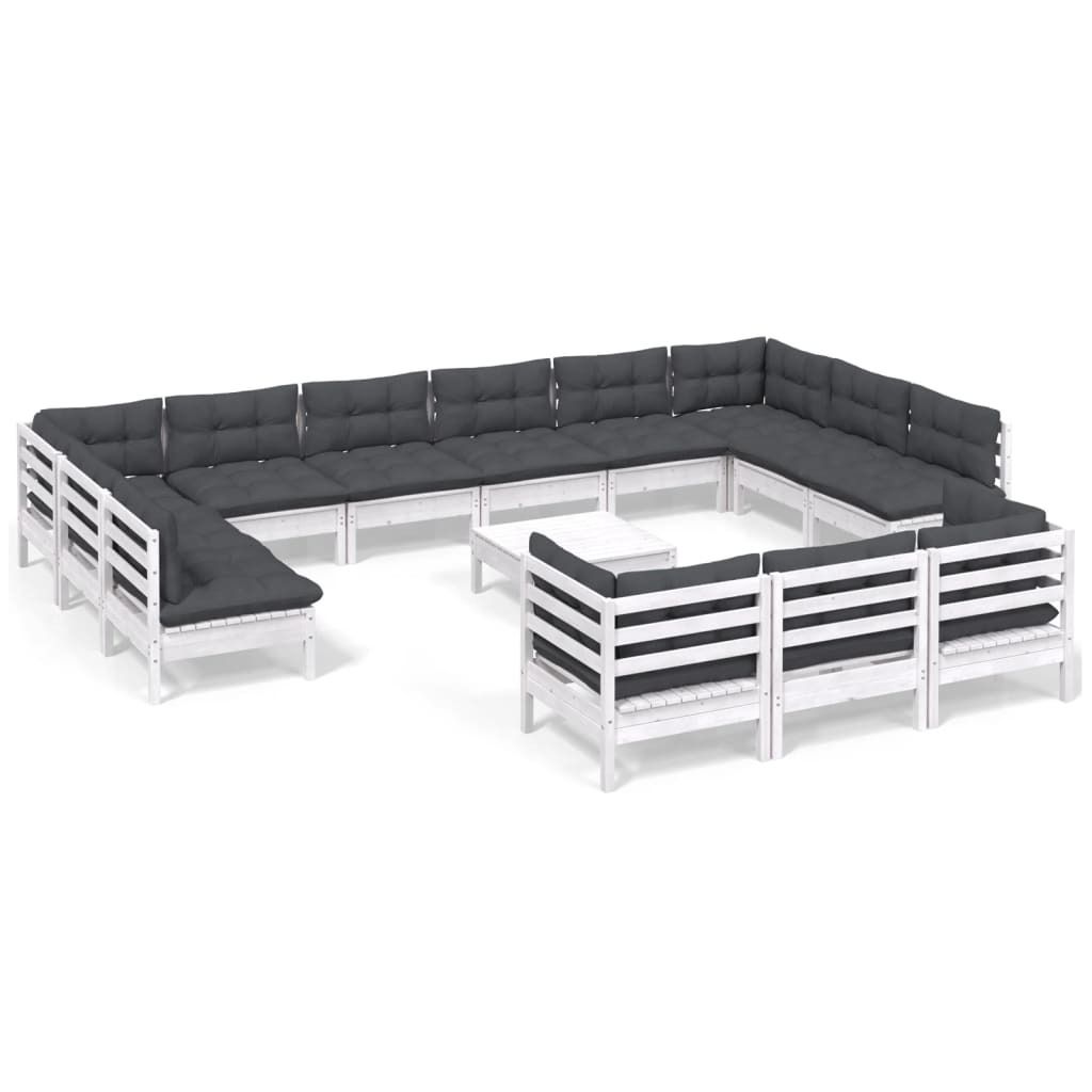 vidaXL 14-tlg. Garten-Lounge-Set mit Kissen Weiß Kiefernholz