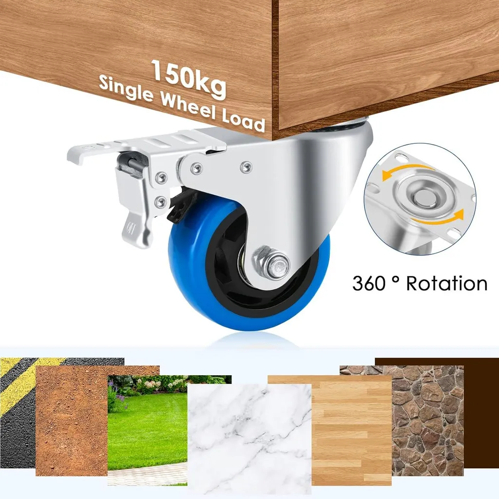 Roulettes de manutention pivotantes 360° en polyuréthane de 125 mm - 4