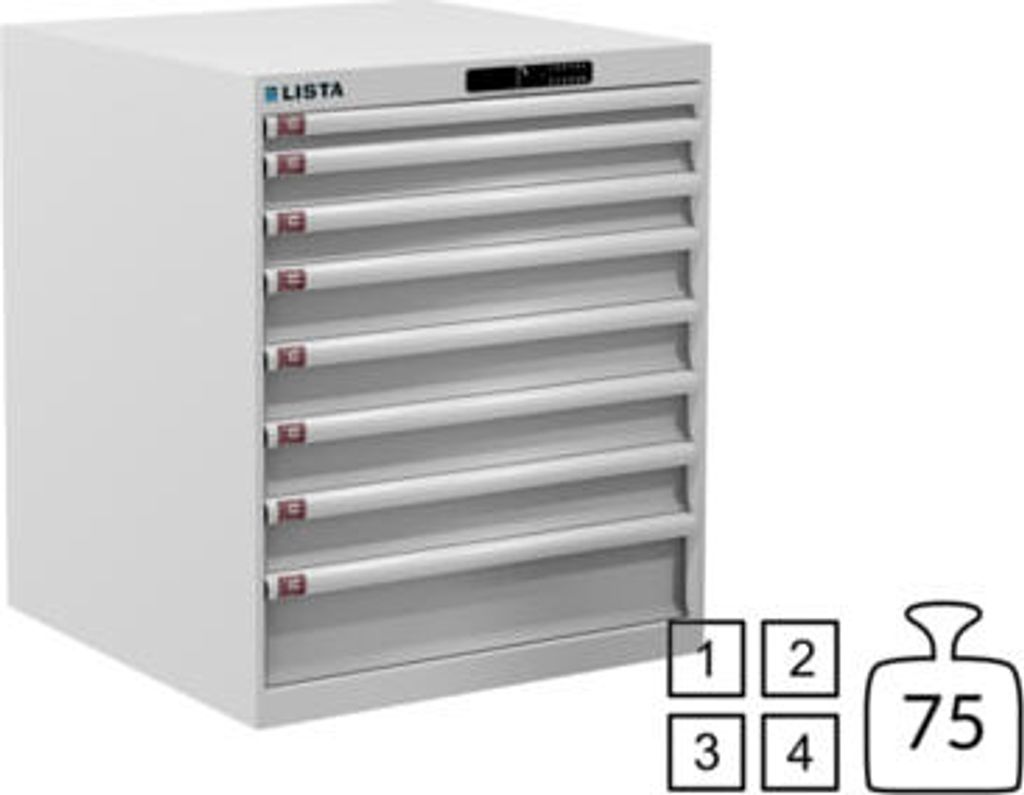Lista Schubladenschrank - 78.168.110 - 850x717x725 mm (HxBxT) - 8 Schubladen - 75 kg - Code Lock - reinweiß (RAL 9010)