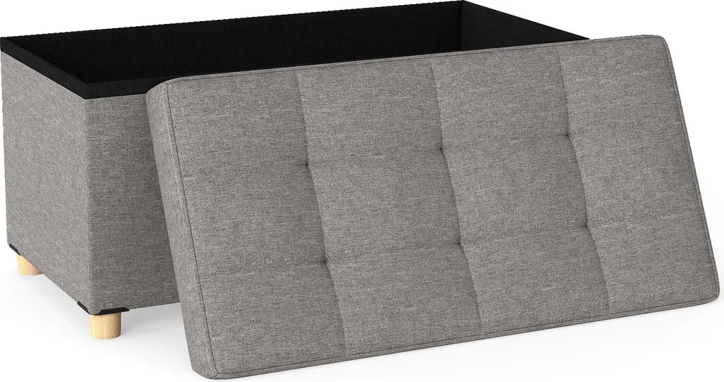 Pouf de Rangement Gain de Place contre le Désordre avec Pieds en Bois