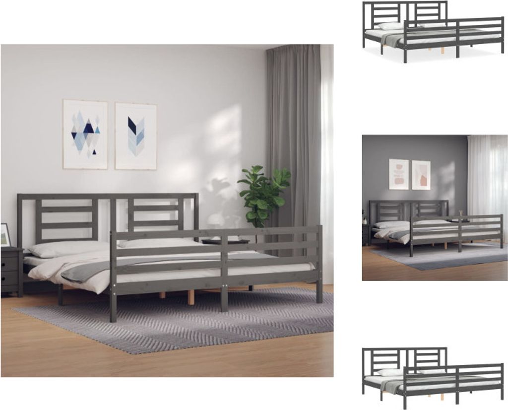 vidaXL Massivholzbett mit Kopfteil Grau 200x200 cm - Betten & Bettgestelle