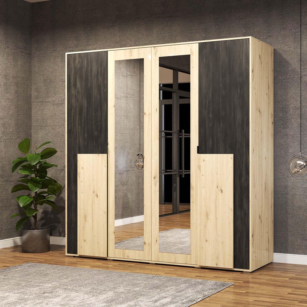 Drehtürenschrank Kleiderschrank 200 cm Artisan Produktbild 