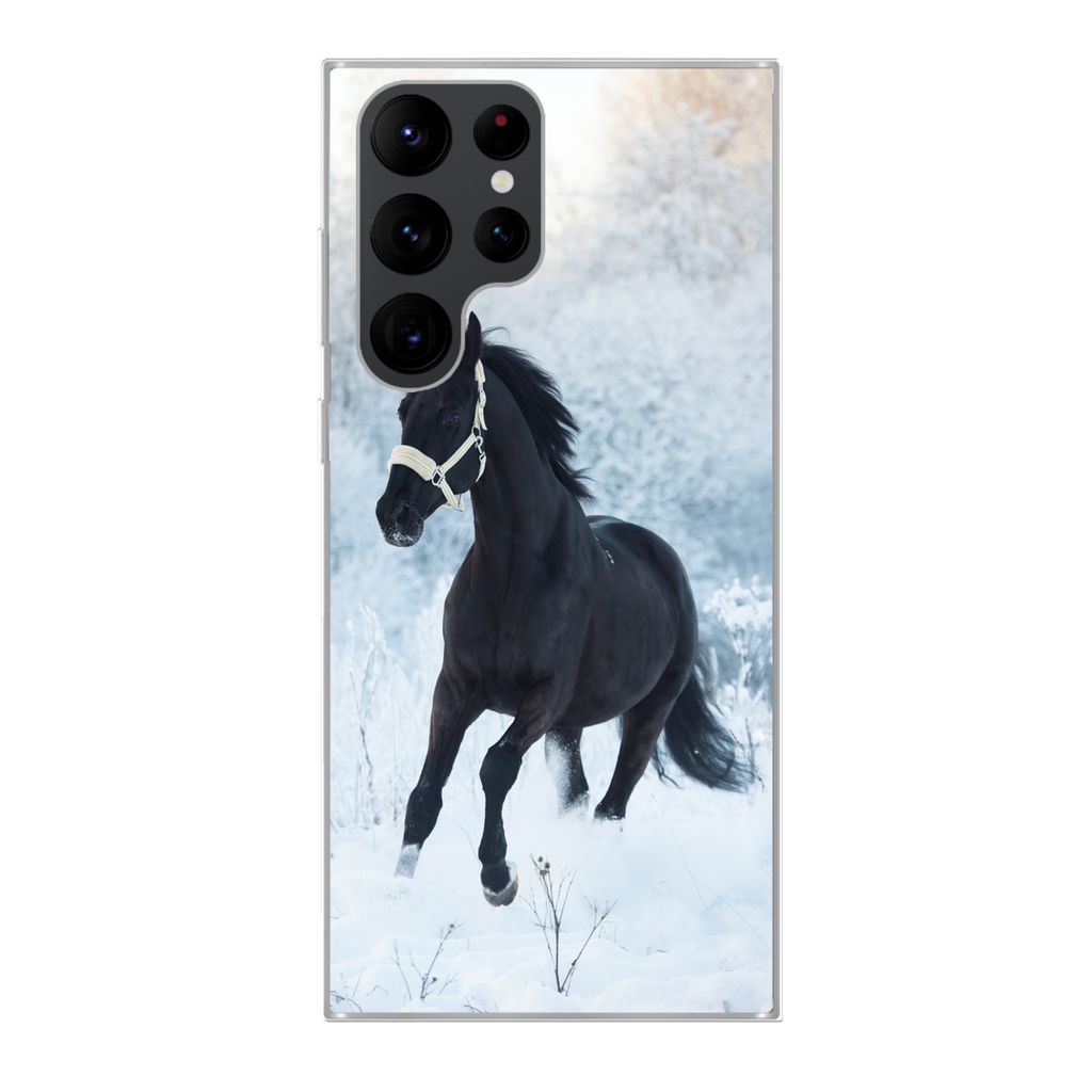 MuchoWow Handyhülle Schutzhülle Hülle für Samsung Galaxy S22 Ultra Pferd - Schnee - Wald Silikon Softcase Handy Hülle - Abbildung