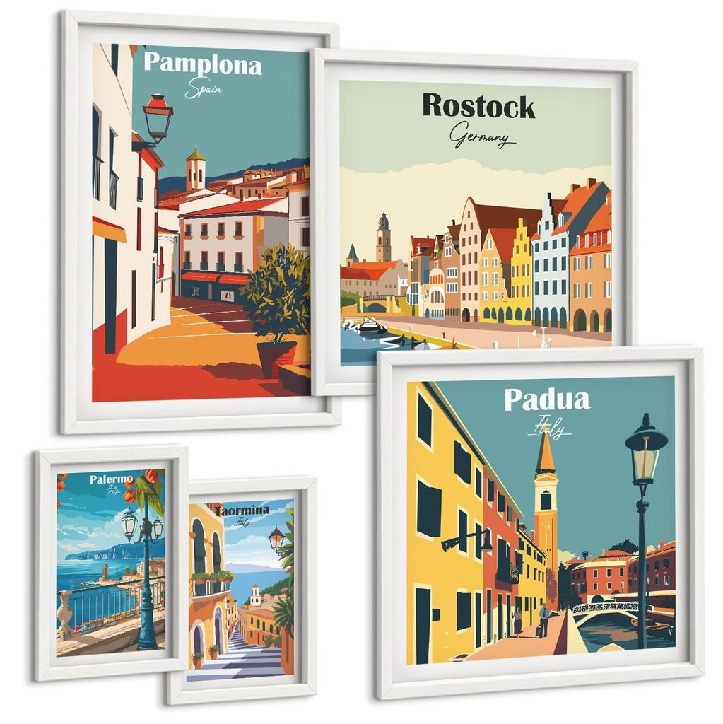 Bilder Set 5-teilig im weißen Rahmen – Wandbilder 5 Stück – gerahmte Poster für Wohnzimmer, Schlafzimmer und Flur – 50x50 cm - 40x60 cm ...