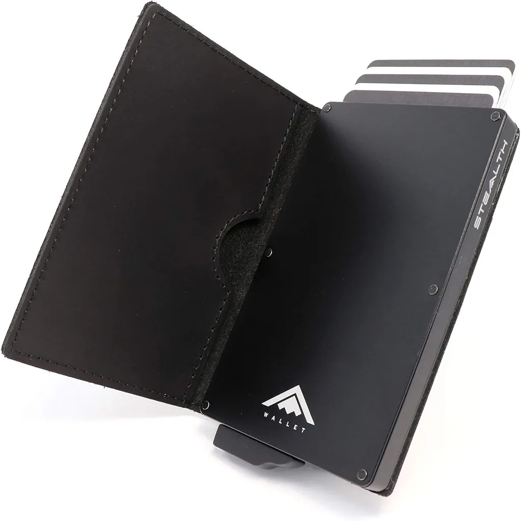 Portafoglio RFID da uomo - Portafoglio pop-up minimalista con confezione regalo - Portacarte di credito in metallo leggero da uomo (Nero)