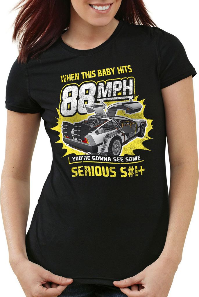 style3 88mph T-Shirt Damen DMC zukunft delorean zeitreise, Farbe:Schwarz, Größe:XS