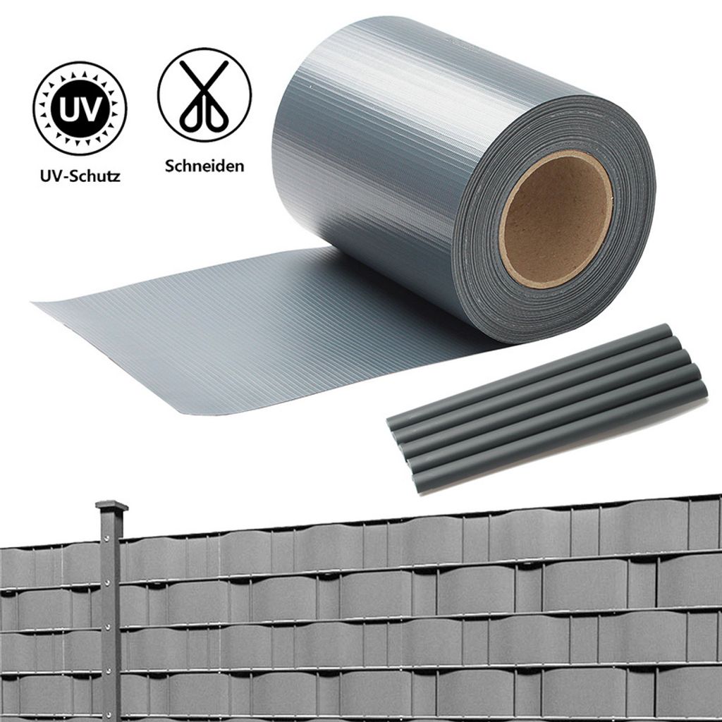 Sichtschutzstreifen Zaun Folie Blickdicht Dick PVC Doppelseitiger Reflexionsarm Sonnenschutz Sichtschutzfolie 8 Rollen á 50m x 19cm Anthrazit