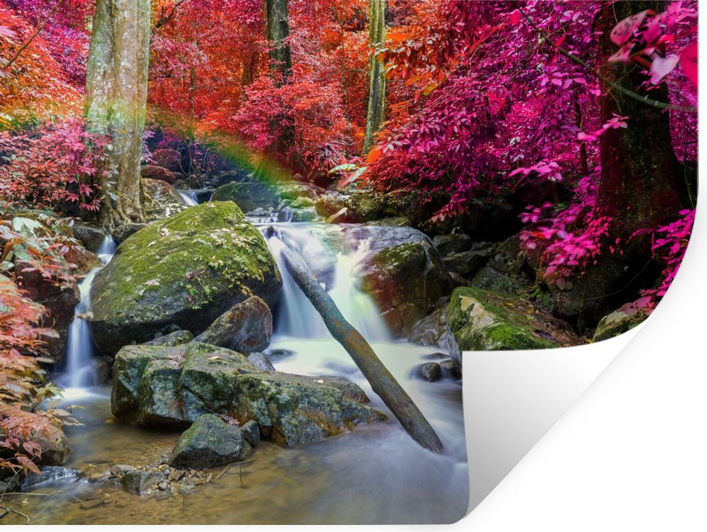 MuchoWow Wandtattoo Wandsticker Wandaufkleber Regenbogen - Wasserfall - Bäume - Steine - Moos 120x90 cm Selbstklebend und Repositionierbar - Auf...