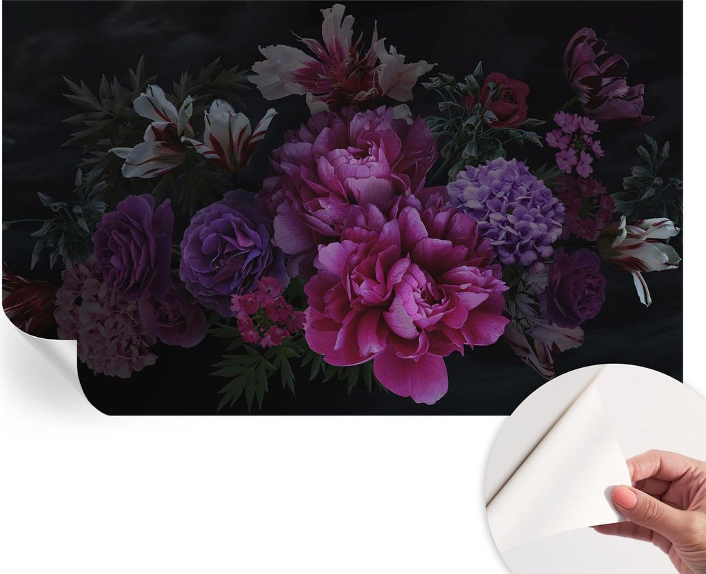 Selbstklebende Wandtapete - Dekorative Tapete für Wohnzimmer - Klebefolie für Wandbilder - Tapetenfolie für Wanddekoration - 416x254 - Florale E...