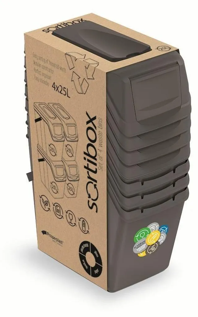 Set de Tri Sélectif 4x25L Sortibox II Anthracite Stone - Design Modulable - 11
