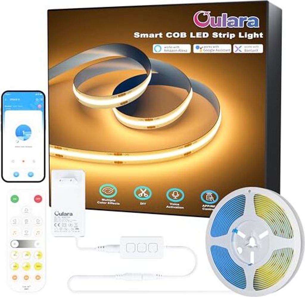 WiFi COB LED -Streifen 10 m warmes Weiß 2700 K, dimmbares 24 -V -Licht, Smart Works Alexa/Google Assistent DIY Lighting unter Schrank, Schlafzimme...