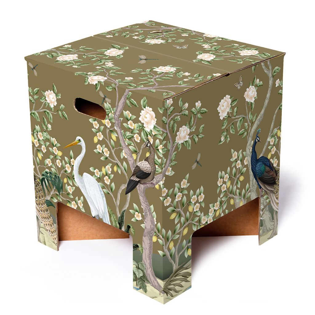 Dutch Design Brand Kartonhocker - Langlebiger Fußschemel - 200 kg Ladungskapazität - 30x30x34cm - Golden Paradise
