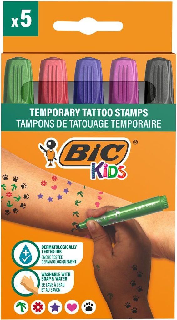 Bic Kids - Temporäre Tattoo-Stempel für Kinder, sortiert, 5er-Set