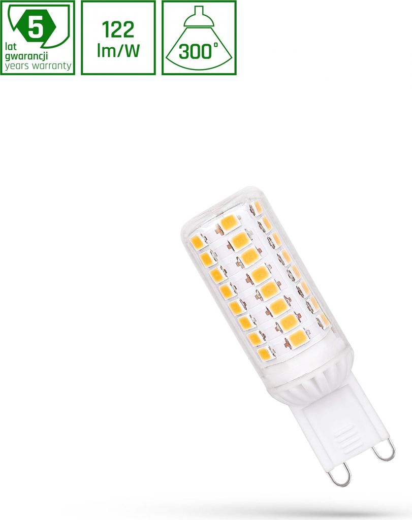 Spectrum LED Leuchtmittel Stiftsockellampe 4,5W G9 klar 550lm 860 Tageslicht 6000K kaltweiß 300°
