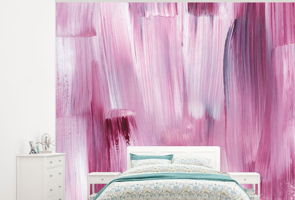 MuchoWow Fototapete für Wohnzimmer oder Schlafzimmer Wandtapete Vinyl Motivtapete Farben - Farbe - Rosa - 275x220 cm - Gemustert