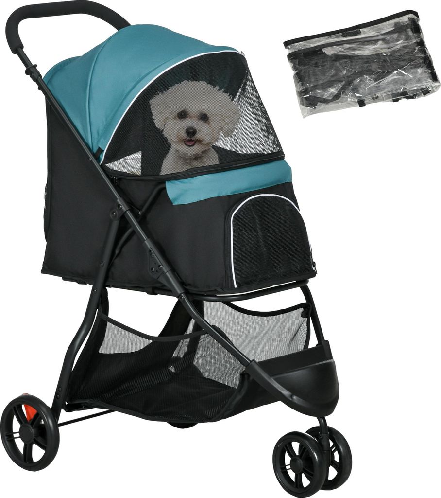 Haustierbuggy Hundebuggy, klappbar, mit Regenschutz, 2 Getränkehalter, Blau +, Polyester, Stahl, 80,5 x 51,5 x 100 cm, Grün