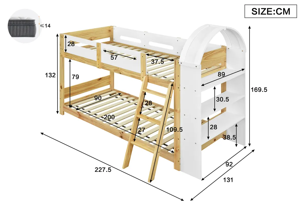 Lit Superposé Enfant 90x200cm avec Étagères de Rangement Intégrées - 8