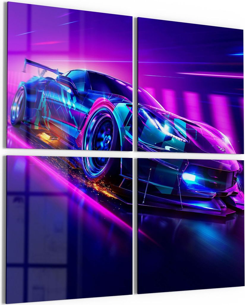 DEQORI Glasbild Echtglas 4x50x50 cm 'Corvette Verfolgungsjagd' Wandbilder XXL groß