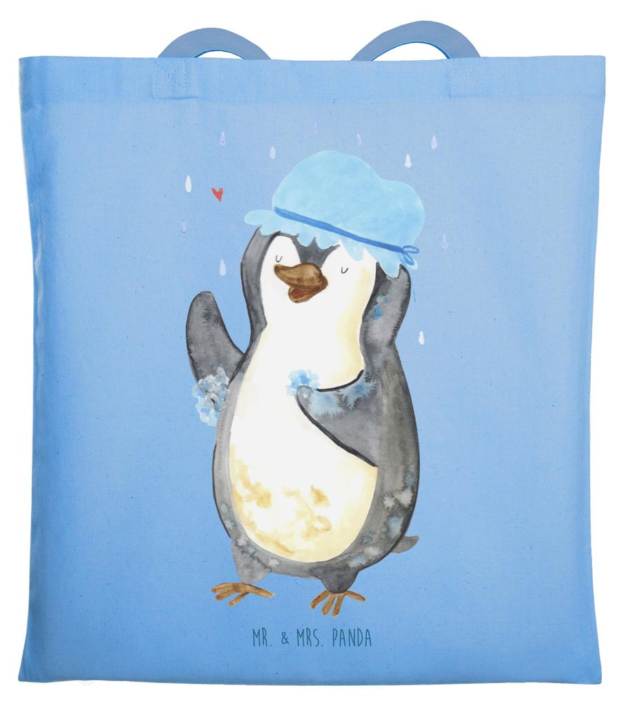 Mr. & Mrs. Panda Jutebeutel Pinguin Duschen - Sky Blue - Geschenk, einkaufsshopper, Dusche, Tote Bag, canvas tasche, Duschkonzert, festival, Singen...