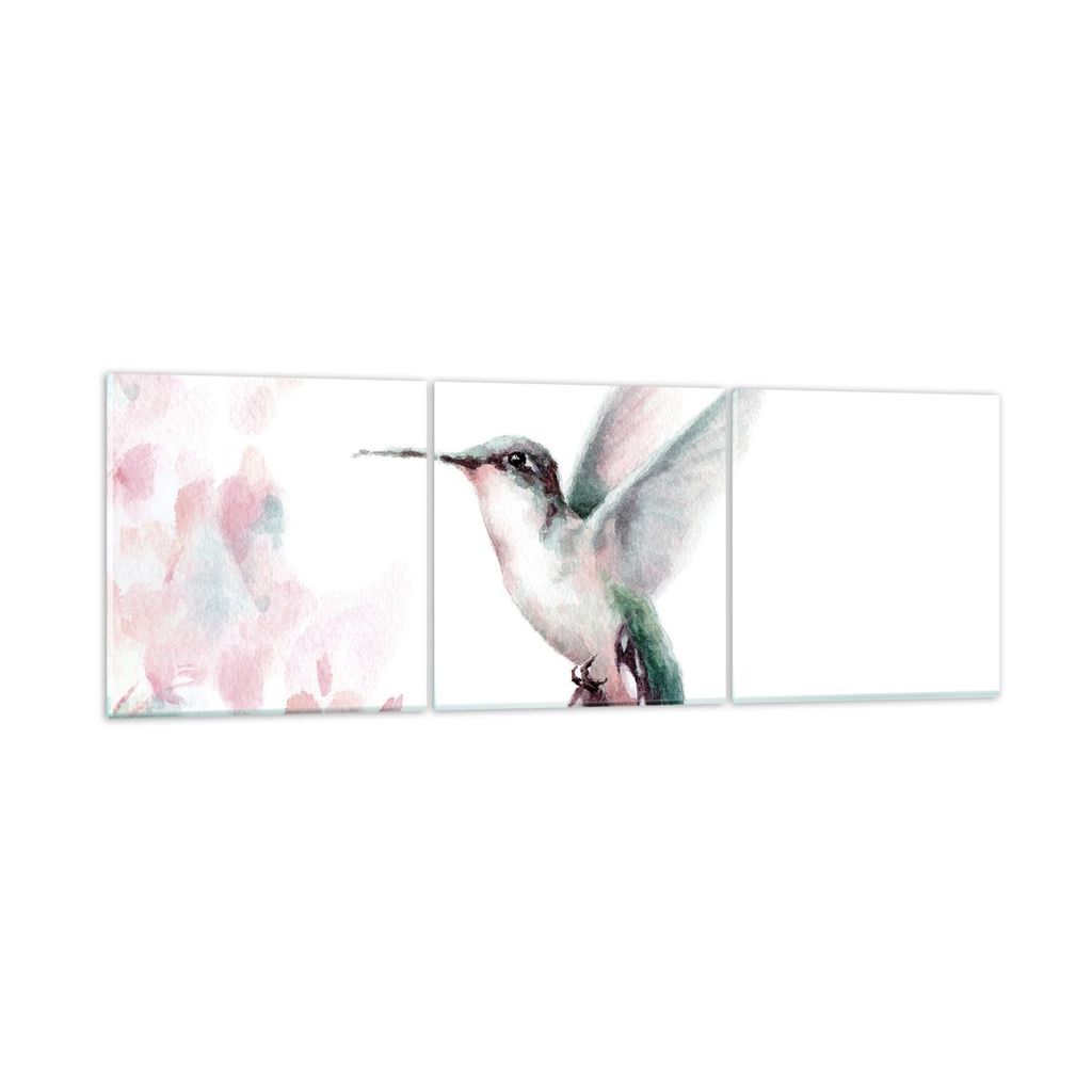 Bilder auf glas - 3 Teile - Kolibri Aquarell Licht - 120x40cm - Glasbilder - Wandbilder - Bilder - zum Aufhängen bereit - Wanddekoration aus Glas ...