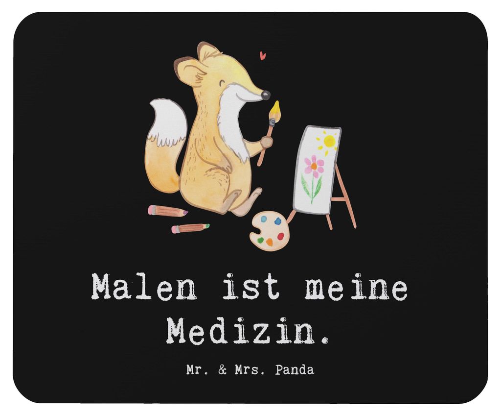 Mr. & Mrs. Panda Mauspad Fuchs Malen - Schwarz - Geschenk, Künstlerin, Zeichnen, mousematte, laptop mousepad, Künstler, computer, Mouse Pad, Hobb...