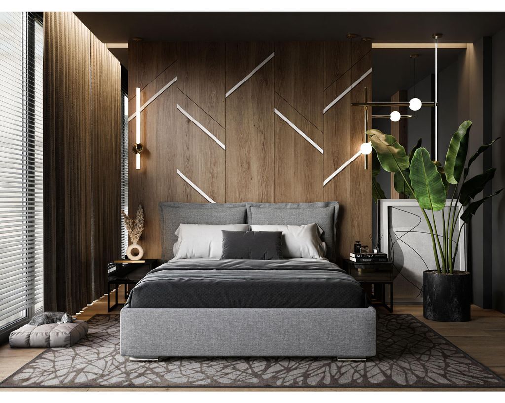 Polsterbett 180 cm mit Bettkasten VELUTTO Modernes Bett im Strukturstoff Inari Graues Bett mit Kopfteil, Größe: 180x200 cm, Farbe: grau (inari 90)