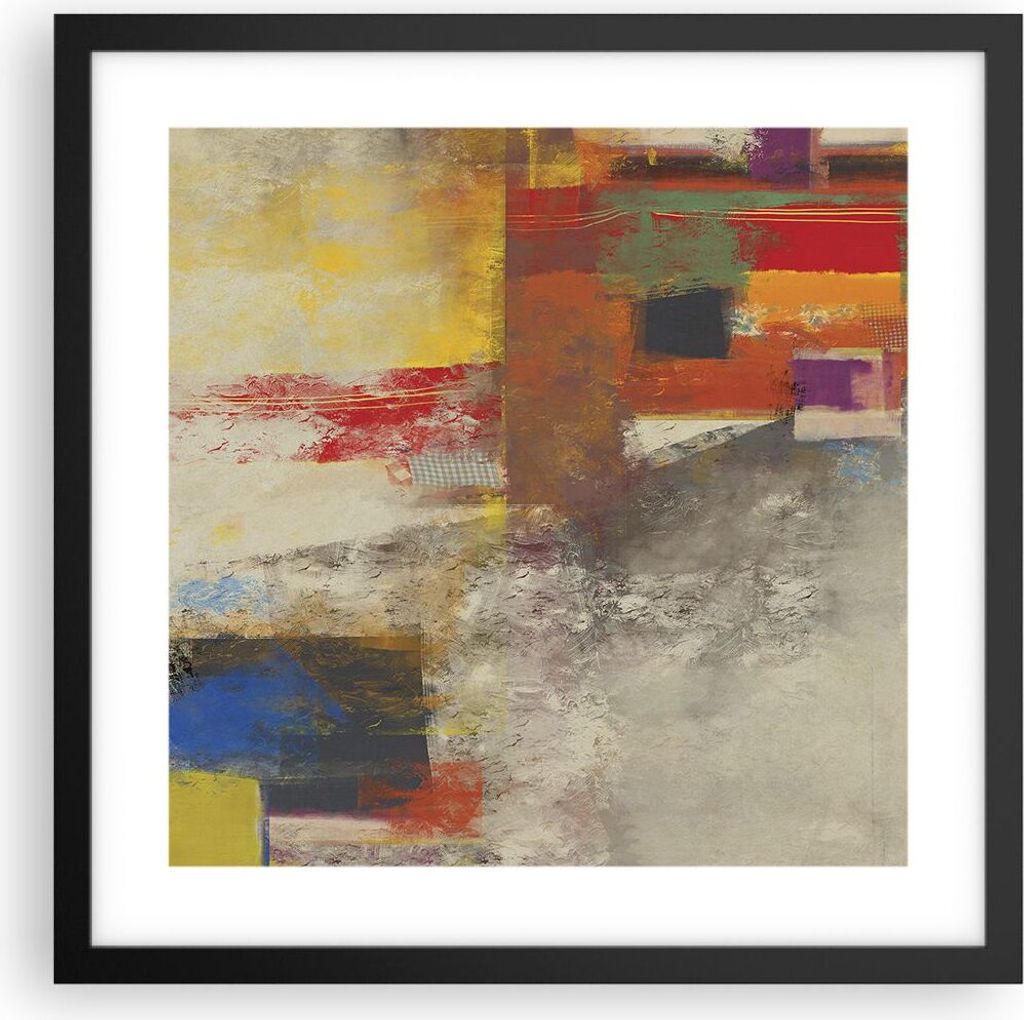 Gerahmtes Poster - Schwarzer Rahmen - Abstraktion die Farben modern - 40x40 cm - Wand Bild - Wanddeko - Wandbilder - Wandposter - Bilderrahmen - Bi...