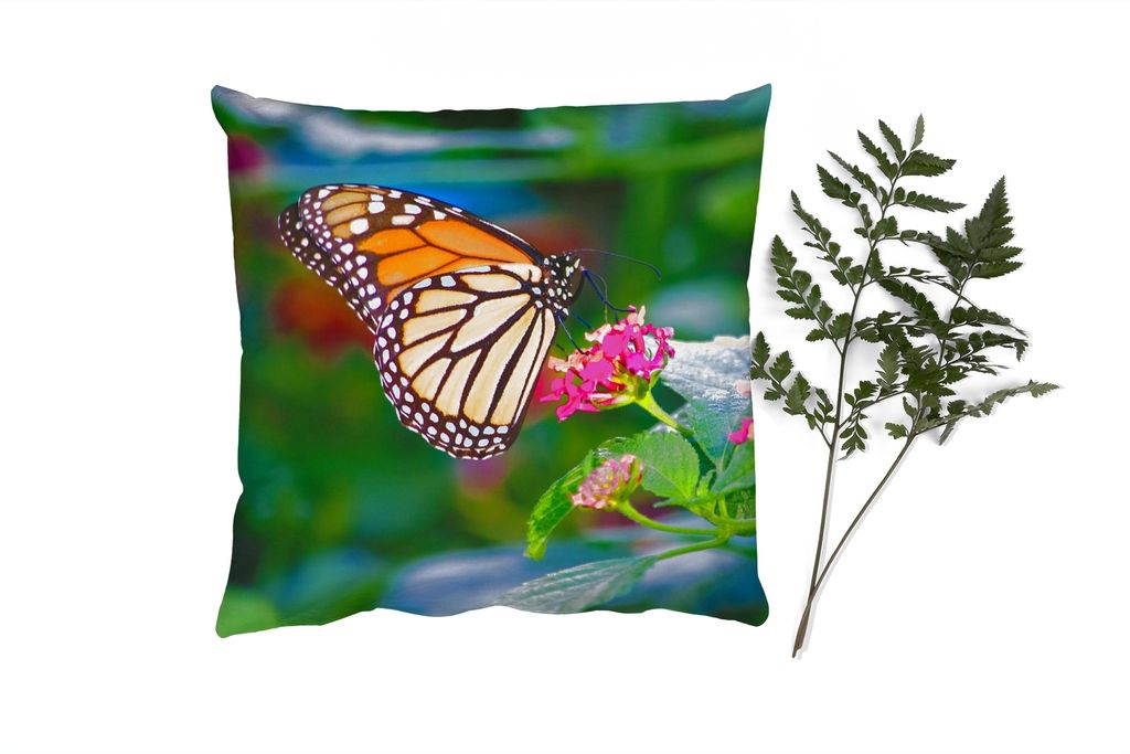 MuchoWow Zierkissen Sofakissen Wohnzimmer Dekokissen 50x50 cm Schmetterlinge - Blume - Natur - Komfort - Sofakissen