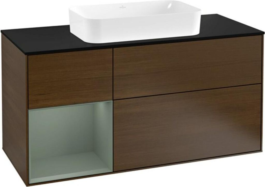 V&B Waschtischunterschrank Wandbeleuchtung Finion 120cm, Pl b m, Rg li Oli. m Lac, wal ven
