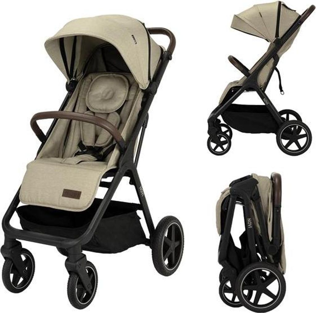 Novi Xavi XL Buggy – ab Geburt bis 22 kg – Liegefunktion – große Räder mit Federung – XL-Sonnenverdeck - Beige