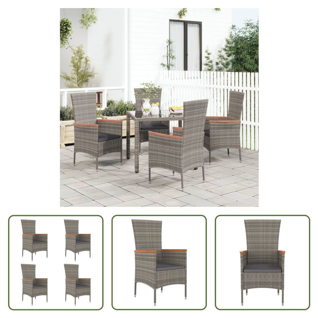 The Living Store Gartenstühle mit Kissen 4 Stk. Poly Rattan Grau